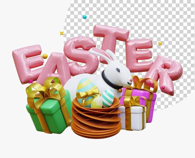 PSD greetings and presents for easter day with easter eggs concept of easter egg hunt holiday banner web poster flyer stylish brochure spring easter 3d rendering