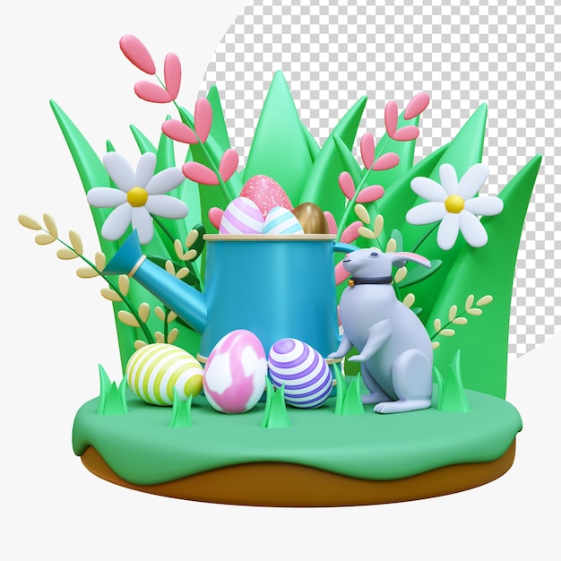 Greetings and presents for Easter Day with Easter eggs in the nest Holiday banner web poster flyer stylish brochure greeting card Spring Easter 3D Rendering