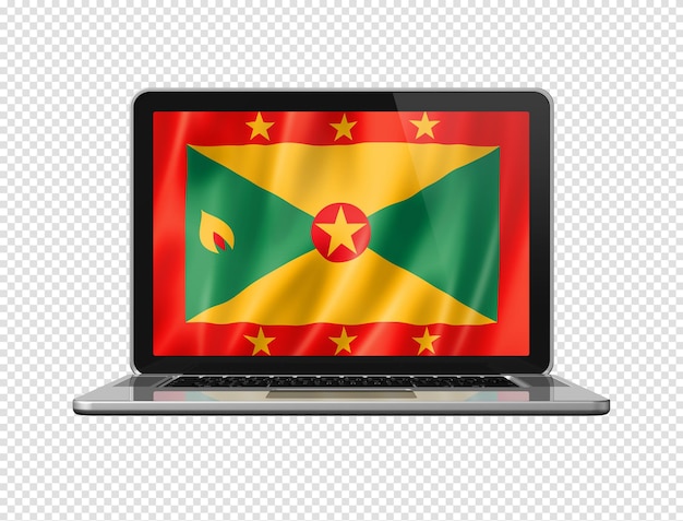 白い 3 d イラストを分離したラップトップの画面上のグレナダの旗