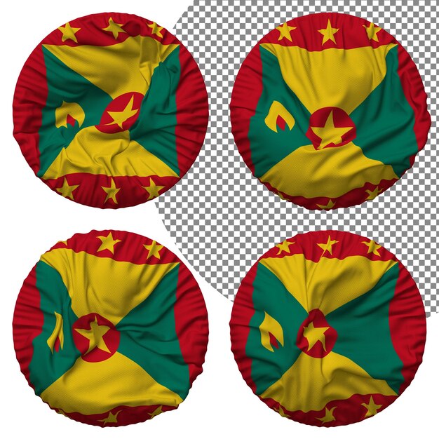 PSD grenada flag round shape isolated different waving style bump texture 3d rendering