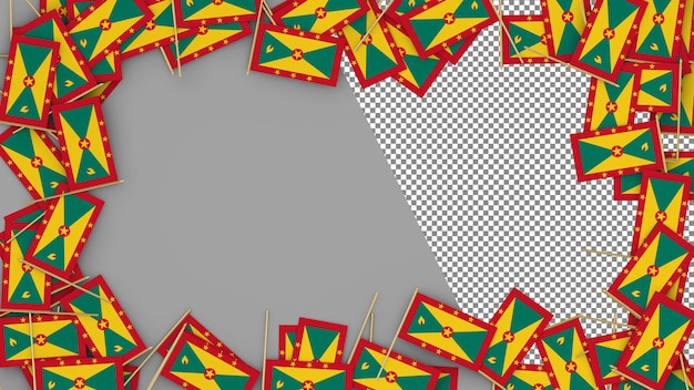 grenada paper flag scattered around the frame 3d rendering