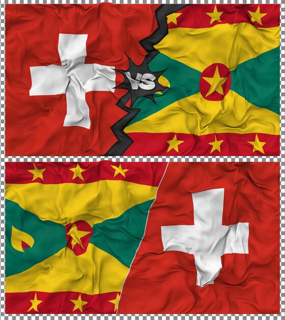 Grenada versus Zwitserland Halve gecombineerde vlag Cloth Bump Texture 3D Rendering
