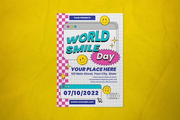 PSD grey 90s world smile day flyer