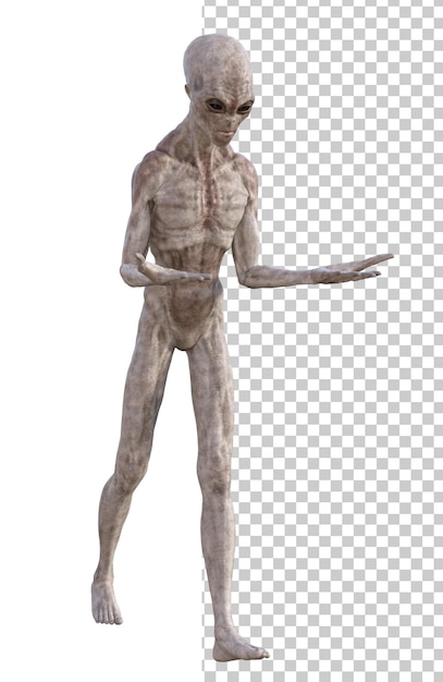 grey alien on transparent background 3d render