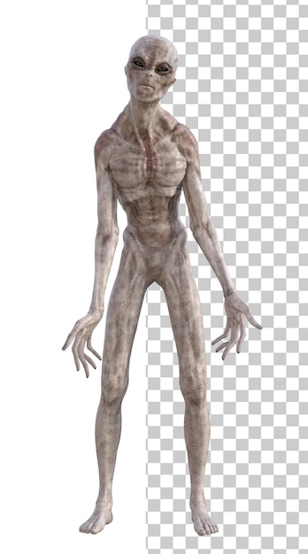 grey alien on transparent background 3d render