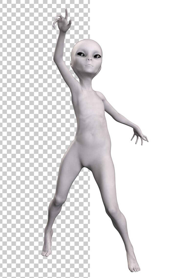 PSD grey alien on transparent background 3d render