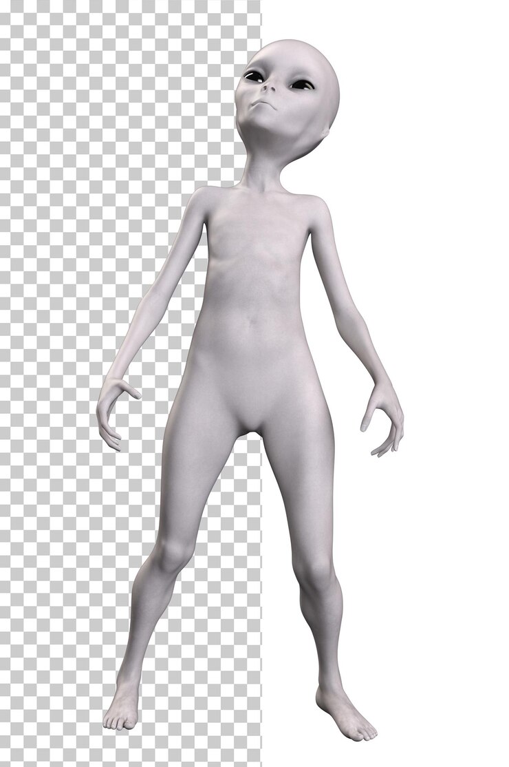 PSD grey alien on transparent background 3d render