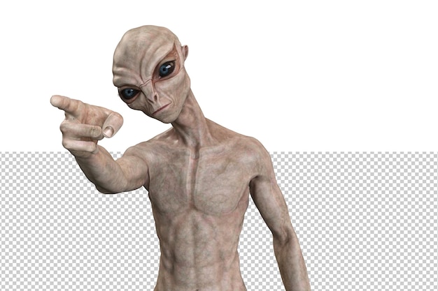 Grey alien on transparent background 3d render