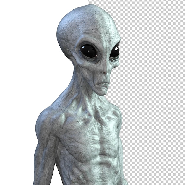 PSD grey alien on transparent background 3d render