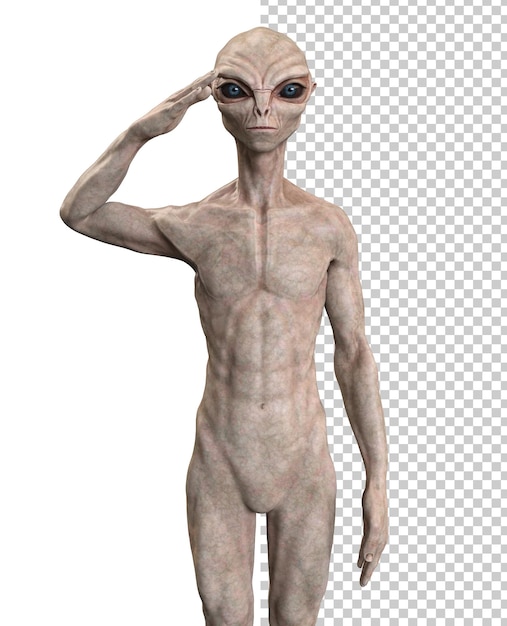 PSD grey alien on transparent background 3d render