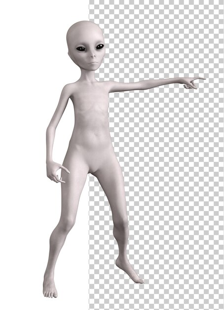 PSD alien grigio su sfondo trasparente rendering 3d