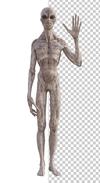 PSD grey alien on transparent background 3d render