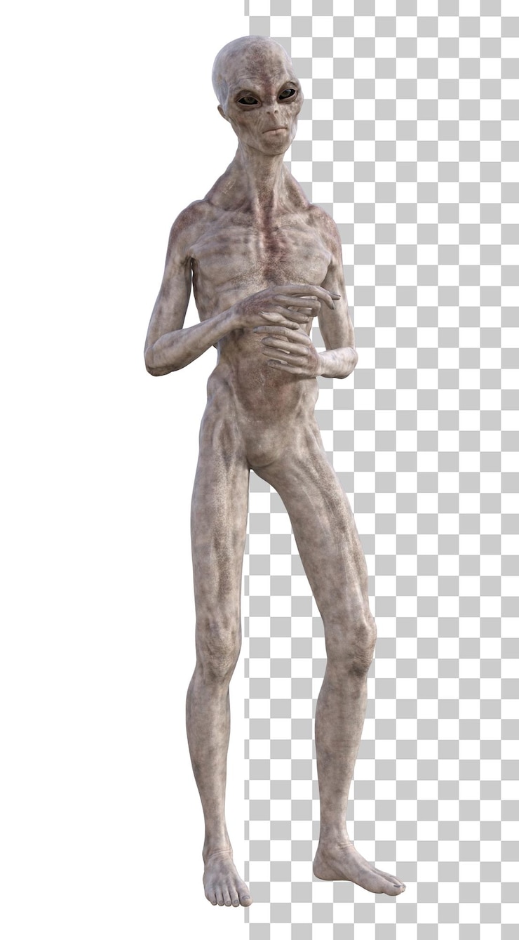 PSD grey alien on transparent background 3d render