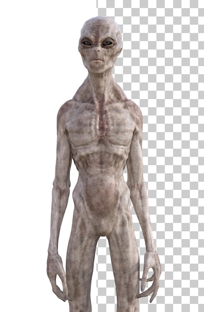 PSD grey alien on transparent background 3d render