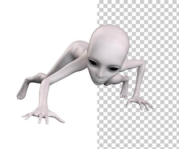 Grey alien on transparent background 3d render