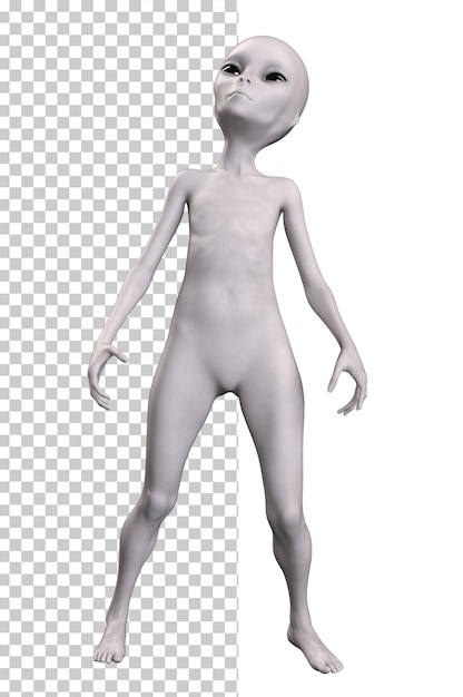 PSD alien grigio su sfondo trasparente rendering 3d