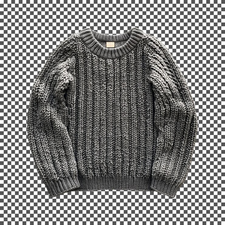 PSD grey cable knit sweater isolated on transparent background