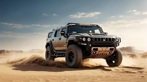 PSD grey hummer ev suv off roading on the deserts of petra