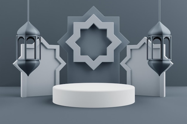 PSD grey islamic 3d display podium for product presentation scene