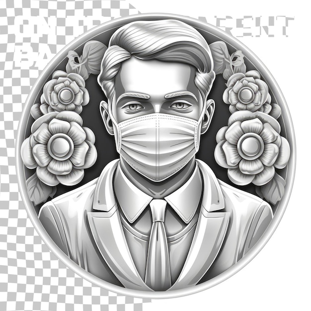 PSD grey rosette money style emblem vector illustration detailed with man wearing face mask icon ins