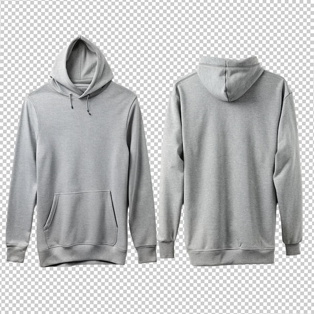 PSD grey set of front and back view of hoodies on transparent background