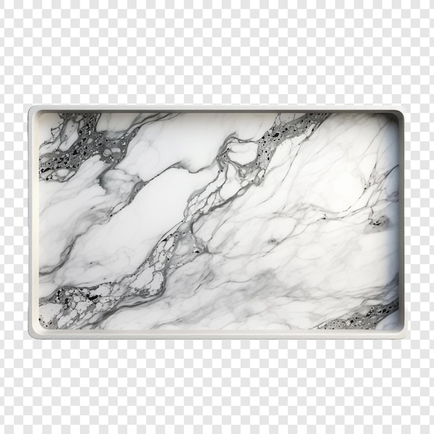 PSD grey and white marble tray isolated on transparent background