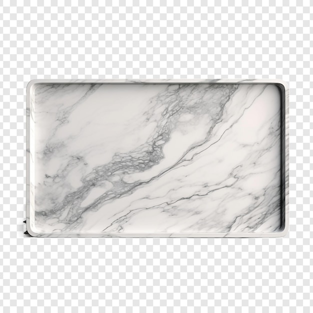 PSD grey and white marble tray isolated on transparent background