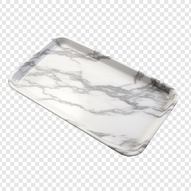 PSD grey and white marble tray isolated on transparent background