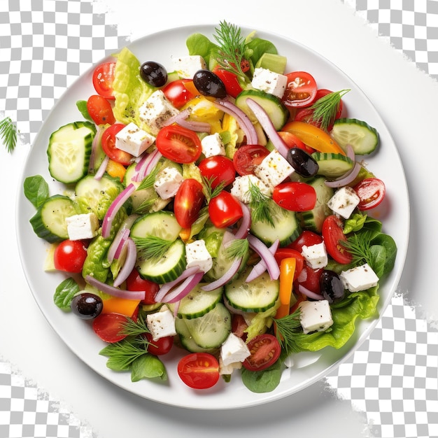 Griekse salade op een witte plaat transparante achtergrond