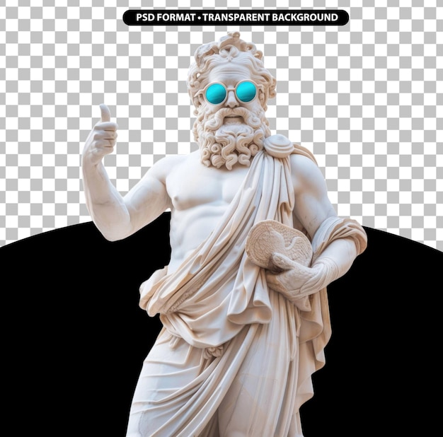 Griekse standbeeld duim omhoog draagt kleurrijke zonnebril