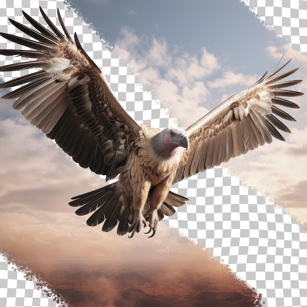 PSD griffon vulture in flight transparent background