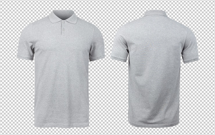 PSD grijs polo mockup voor en achter.