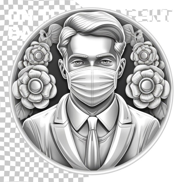 PSD grijs rozet geld stijl embleem vector illustratie gedetailleerd met man dragen gezicht masker icoon ins