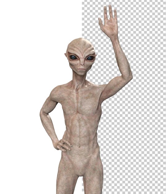 PSD grijze alien op transparante achtergrond 3d render