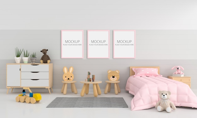 Grijze kinderkamer met frame mockup