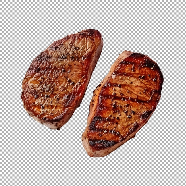 Grilled beef steak with spices on transparent background