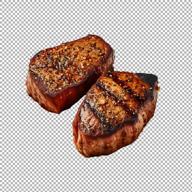 grilled beef steak with spices on transparent background