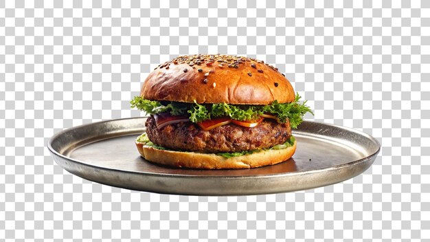 Grilled burger beef meat on plate isolated on transparent background