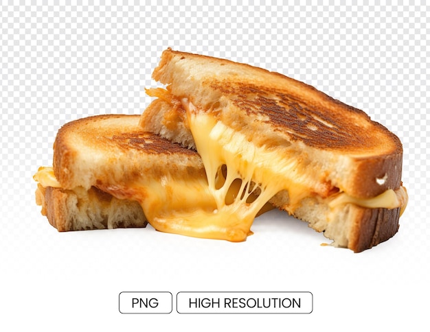 PSD grilled cheese sandwich slices with melted gooey cheese on a transparent background