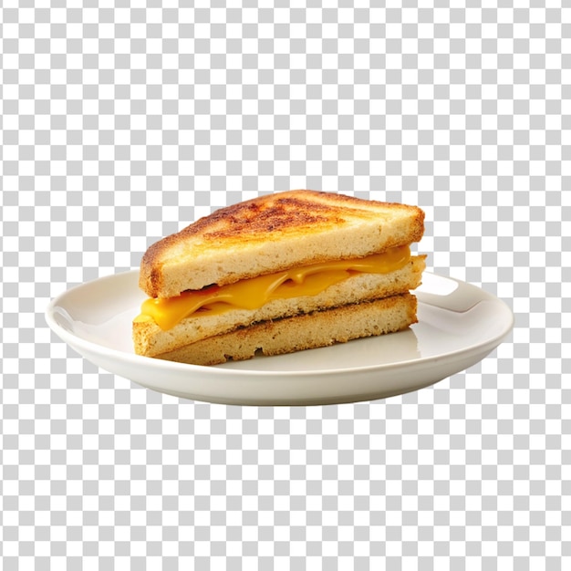Grilled cheese sandwich on white plate isolated on transparent background