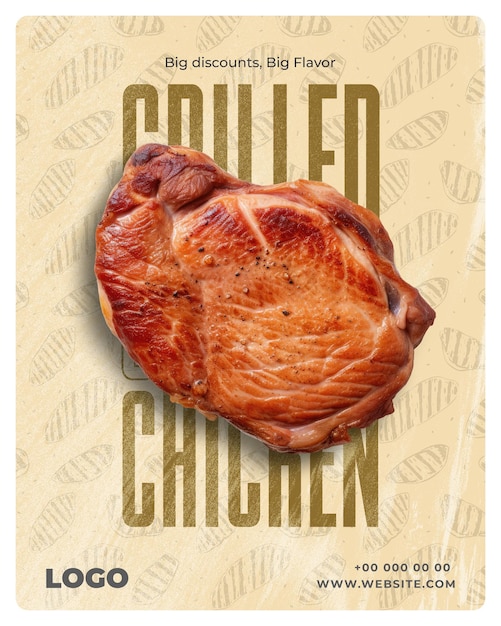 PSD Плакат с жареной курицей, рекламный плакат с дизайном продуктов питания