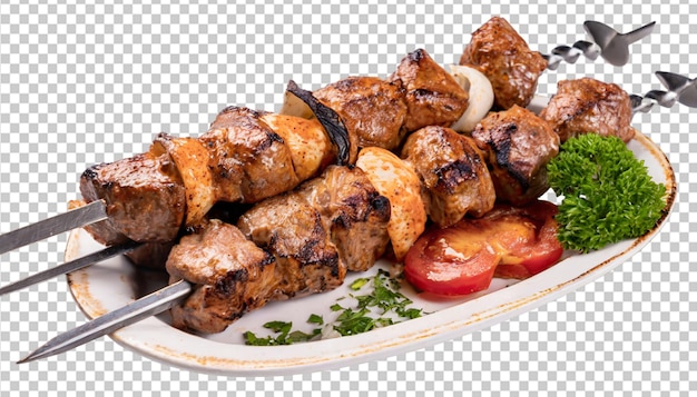 PSD grilled kebab skewer isolated on transparent background
