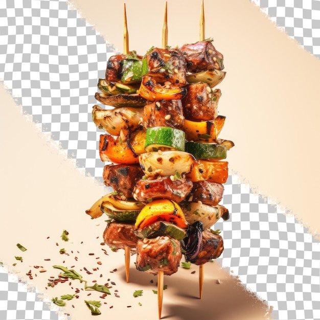 PSD grilled meat and vegetable skewers bbq on a transparent background