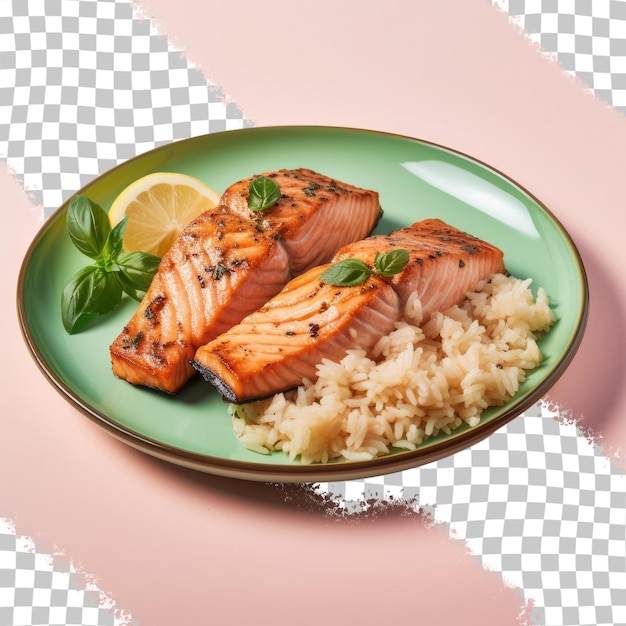 PSD grilled salmon and rice transparent background