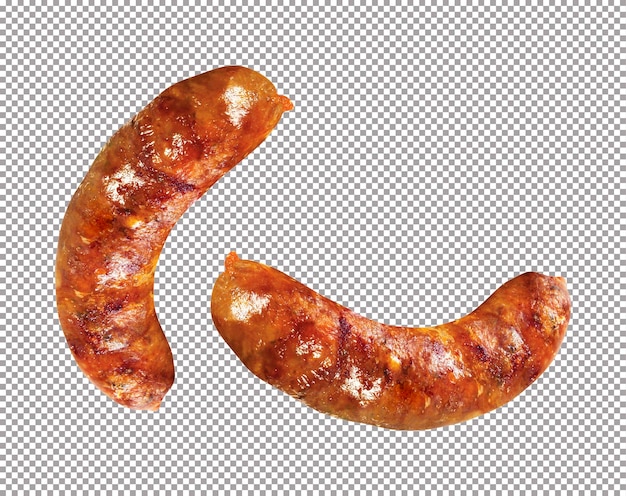 grilled sausages on white background
