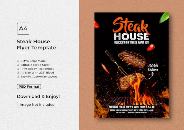 PSD grilled steak house restaurant flyer template