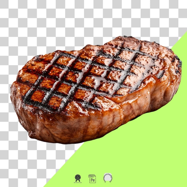 grilled steak with charred grill marks on a white transparent png background