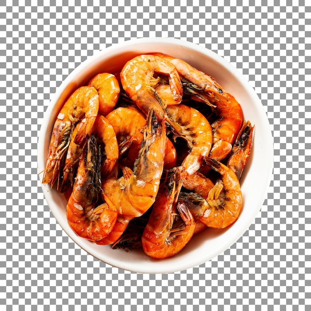 grilled tiger shrimps in bowl with transparent background