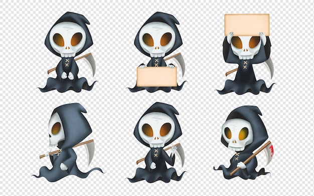 PSD grim reaper halloween character mascot holding sign