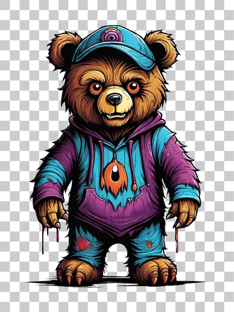 PSD personaggio di cartone animato dell'orso grizzly su illustrazione di sfondo con effetto trasparente